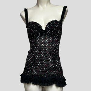 La Senza Polka Dot Ruffled Corset Bustier Babydoll Lingerie Size XS